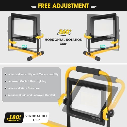 21000Lumen LED Work Lights with Stand - 3 Head Portable Work Light with 16FT Cord - IP66 Waterproof Tripod Worklights for Outdoor Indoor Job Site Workshop Garage Construction Site Lighting