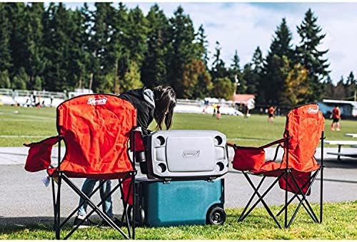 Coleman Portable Quad Camp Chair with 4-Can Cooler, Cushioned Seat & Back with Side Pockets & Cup Holder, Carry Bag Included