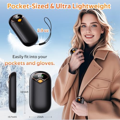 Hand Warmers Rechargeable - 7000mAh Magnetic Electric Hand Warmer 2 Pack, 20Hrs Warmth, LED Digital Display, 4 Heating Levels Reusable Portable Pocket Heater for Raynauds Golf Hunting Camping