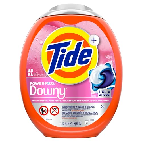 Tide Power PODs 2-in-1 Laundry Detergent Pacs with Downy Soft Boosters, Lasting Freshness with April Fresh Scent, HE Compatible, 45 Count, Tide Laundry Detergent