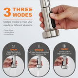 with 15 Adapters Pull Down Kitchen Sink Faucet Head Replacement, 3 Functions Plastic Kitchen Sink Sprayer Nozzle Replacement for Kitchen Faucet, Pause Mode (Brushed Nickel)