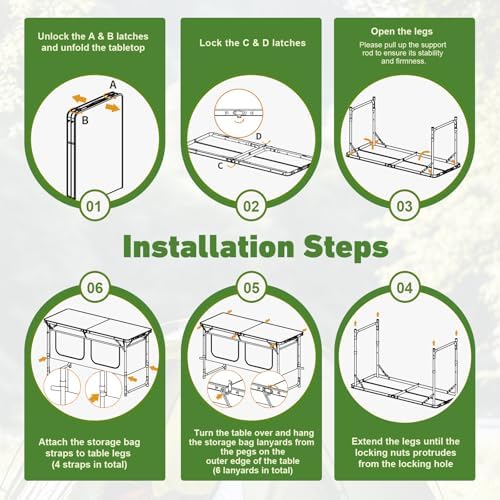 Camping Table, Folding Camping Table with Storage, Lightweight & Portable, 3 Heights Adjustable Folding Table for BBQ, Camping, Picnic and Indoor Use, Grey