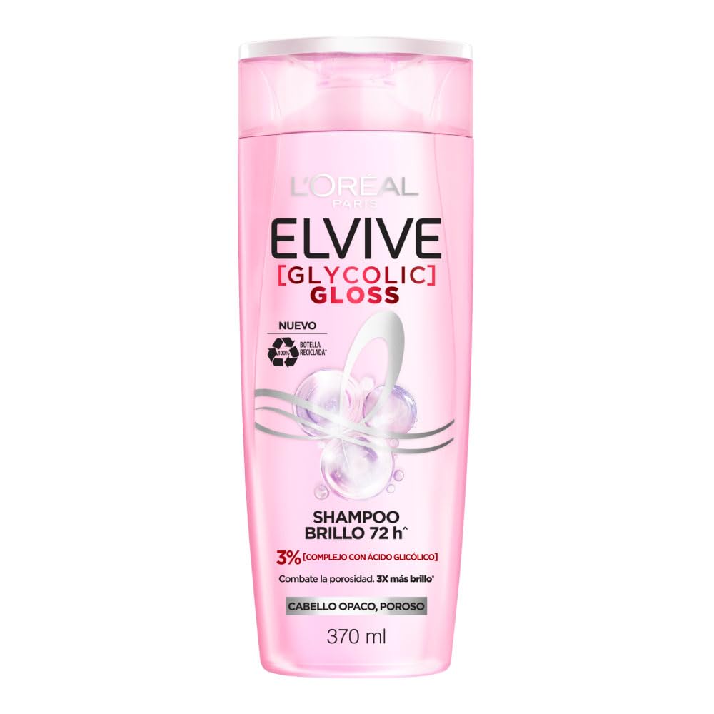 L'Oréal Paris Elvive Champú Glycolic Gloss, con Ácido Glicólico, 370 Ml, 1 unidad
