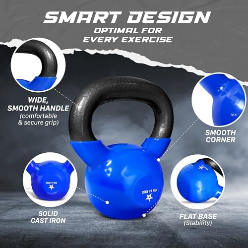 Yes4All 5-65lbs Kettlebells Vinyl Coated Cast Iron for Dumbbell Weights Exercises, Gym, Fitness, Full Body Workout Equipment Push up, Grip and Strength Training