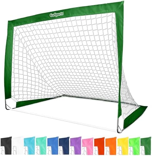 GoSports Portable Soccer Goals for Kids - 13 Color Options - Choose 4 x 3 ft or 6 x 4 ft - Team Tone Pop Up Nets for Backyard