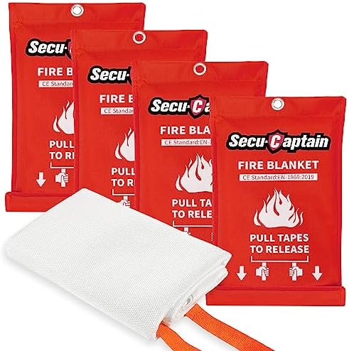 SecuCaptain Emergency Fire Blanket for Home and Kitchen - 4 Pack 40"x40" Flame Suppression Fiberglass Fire Blankets for House Camping Car Office Warehouse Survival Safety