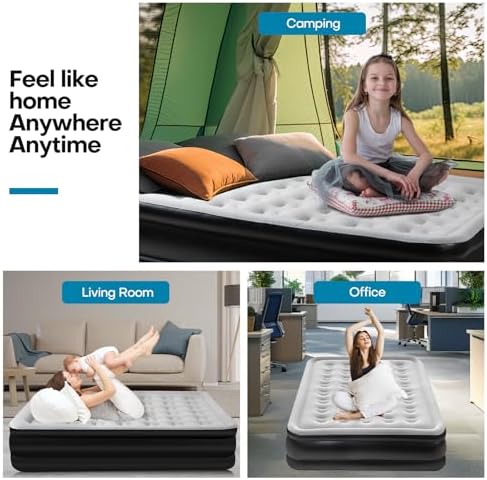 Panana Queen Air Mattress with Built in Electric Pump, Height 18.5" Comfort Blow up Inflatable Guest Air Bed Airbed with Flocked Top, Storage Bag for Family, Home, Camping