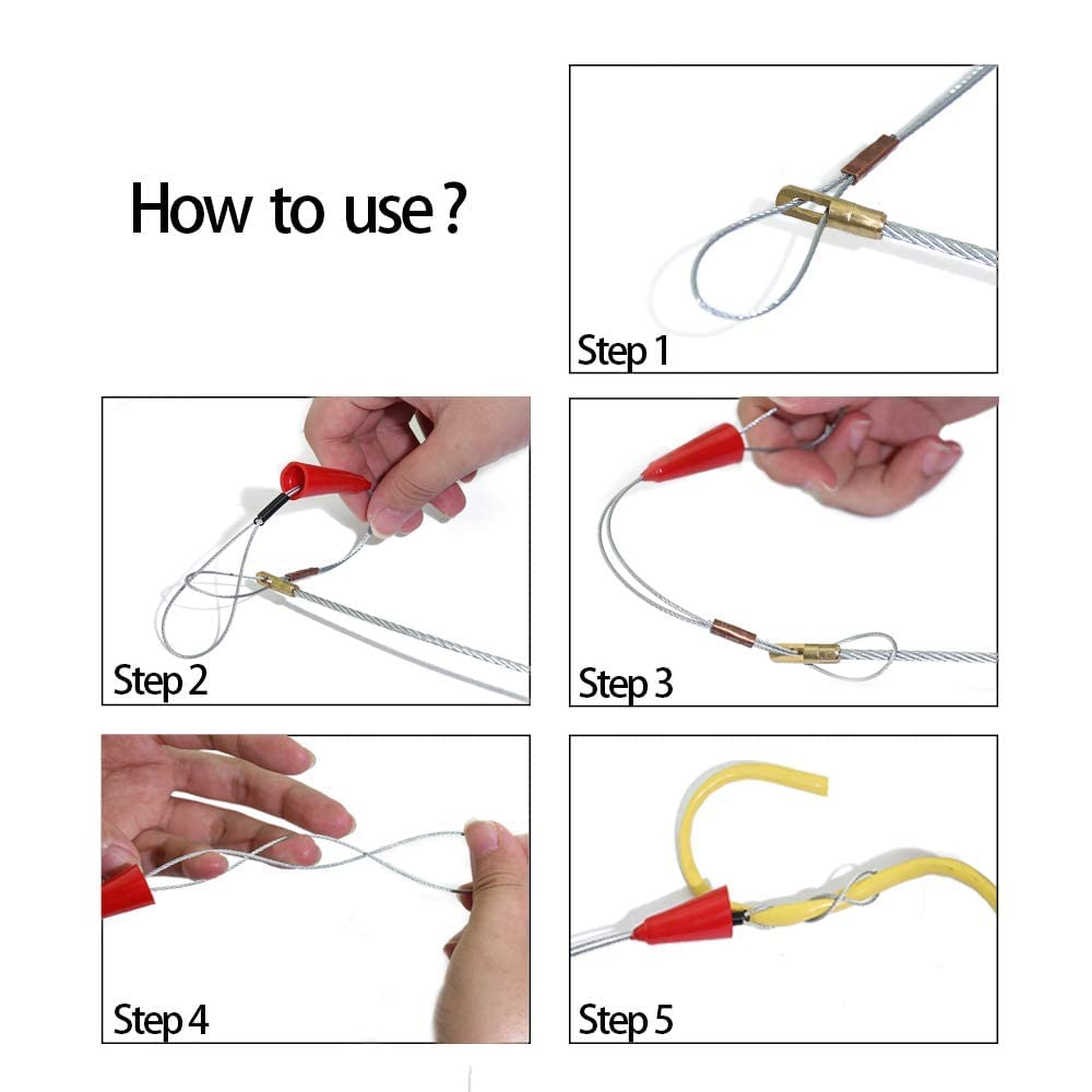 Boeray 33' Fiberglass Running Electrical Wire Cable Pulling Fish Tape kit with 5 different attachments in a Carrying Case
