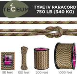 TECEUM 5/32" Paracord Rope 1000 – 1000ft / 200ft / 100ft / 50ft – Tactical Parachute Cord 4mm – 45+ Colors – Nylon String for Survival & Camping Gear – Stripe Cord for Survival – Utility Rope