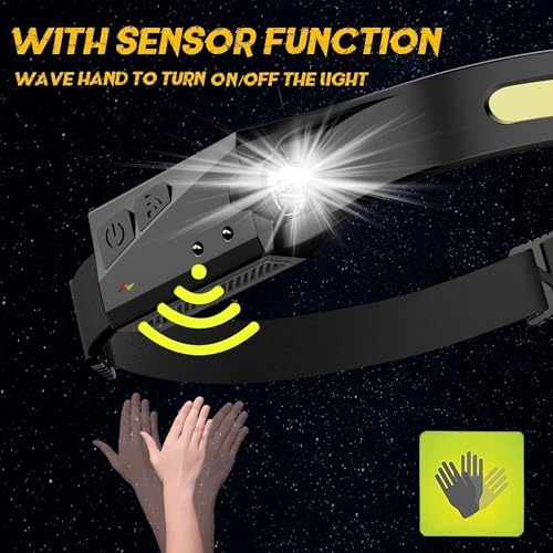 LED Headlamp, 2 Pack Rechargeable Flashlight for Adults, 230 Wide Beam Headlight, Motion Sensor Head Lamp, Adjustable Headband Outdoor Waterproof Head Light for Running, Camping, Hiking