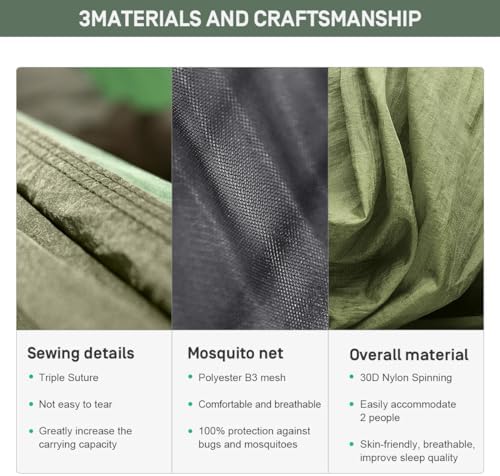 Camping Hammock with Mosquito Net,3 in 1 Function Parachute Portable Hammock,Double & Single Hammocks Tent for Travel Outdoor Indoor Hiking Patio - with Tree Straps,Carabiners,Aluminium Poles