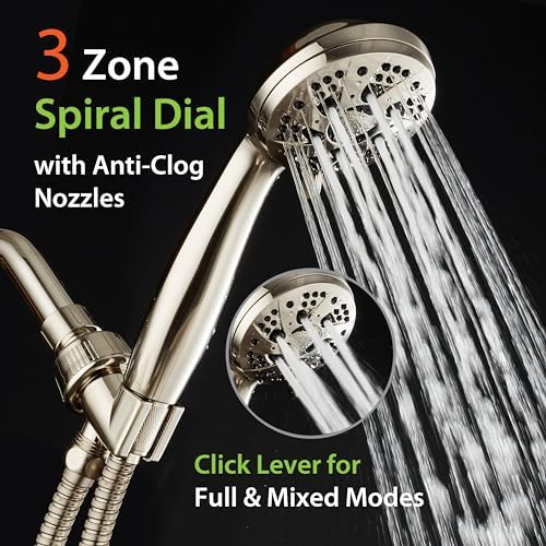 AquaDance High Pressure 6-Setting Full Brushed Nickel Handheld Shower Head with Stainless Steel Hose. Officially Independently Tested to Meet Strict US Quality & Performance Standards!