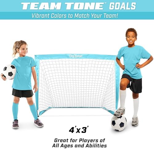 GoSports Portable Soccer Goals for Kids - 13 Color Options - Choose 4 x 3 ft or 6 x 4 ft - Team Tone Pop Up Nets for Backyard