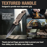 Legal Pocket Knife Coyote Tan - 2.95” Sharp Serrated Edge Blade - Multi Tool with Seatbelt Cutter, Glass Breaker & Clip - Cool Folding Knives for EDC Camping Fishing - Birthday Gifts for Men 6680 T