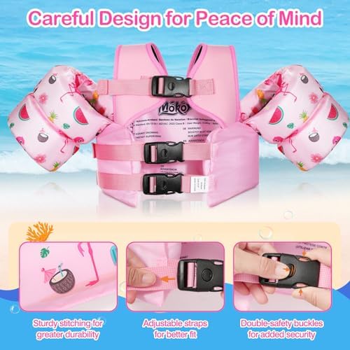 MoKo Toddler Swim Vest for Kids, 20-66 lbs, Arm Floaties with Adjustable Straps, Nylon Material, Swim Vest for Toddlers Learning to Swim