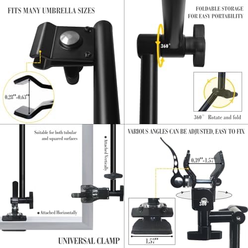 UPF 50+ UV Protection Beach Umbrella with Adjustable Universal Clamp for Beach, Golf, Backyard Activities