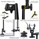 UPF 50+ UV Protection Beach Umbrella with Adjustable Universal Clamp for Beach, Golf, Backyard Activities