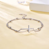 MANBU Sterling Silver Cross Bracelet for Women: Faith Cross Adjustable Bracelet Jewelry Faith Gifts (cross bracelet)