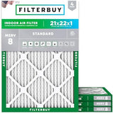 Filterbuy 21x22x1 Air Filter MERV 8 Dust Defense (4-Pack), Pleated HVAC AC Furnace Air Filters Replacement (Actual Size: 20.50 x 21.50 x 0.75 Inches)