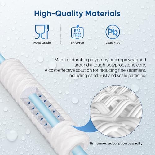 5 Micron 10"x2.5" Whole House String Wound Sediment Filter for Well Water, Replacement Cartridge for Universal 10 inch RO System, WP-5, Aqua-Pure AP110, CFS110, Culligan P5, WFPFC4002, CW-MF, 4Pack