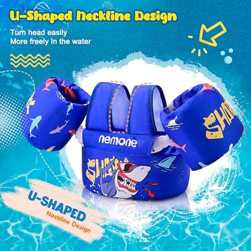NEMONE Toddler Swim Vest for 22-70 lbs Kids Floaties Swim Jacket with Arm Water Wings for Girls Boys 2 3 4 5 6 7 Years Old Sea Beach Pool