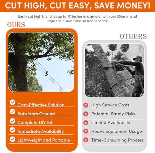Rope Saw 56 inch High Limb Rope Saws Tree Saw High Limb Both Sides, Pocket chainsaw with 11OZ Throw Weight