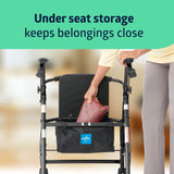 Medline Lightweight Aluminum Rollator Walker for Adult Mobility Impairment, Black, 300 lb. Weight Capacity, 8" Wheels, Foldable, Adjustable Handles, Walker for Seniors