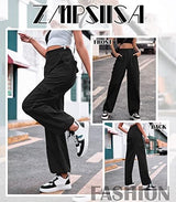 ZMPSIISA Women High Waisted Cargo Pants Wide Leg Casual Pants 6 Pockets Combat Military Trousers