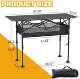 Height Adjustable Camping Table, Outdoor Folding Camping Table with Mesh Storage/Carrying Bag, Portable Aluminum Roll-up Table for Camping, Party, Backyard, BBQ