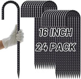 AAGUT 16 Inches 24 Pack Rebar Staks J Hook 3/8” Ground Stakes Heavy Duty with Chisel Point End for Camping Tent, Chain Link Fence, Outdoor Decorations, Inflatables, Black Coated