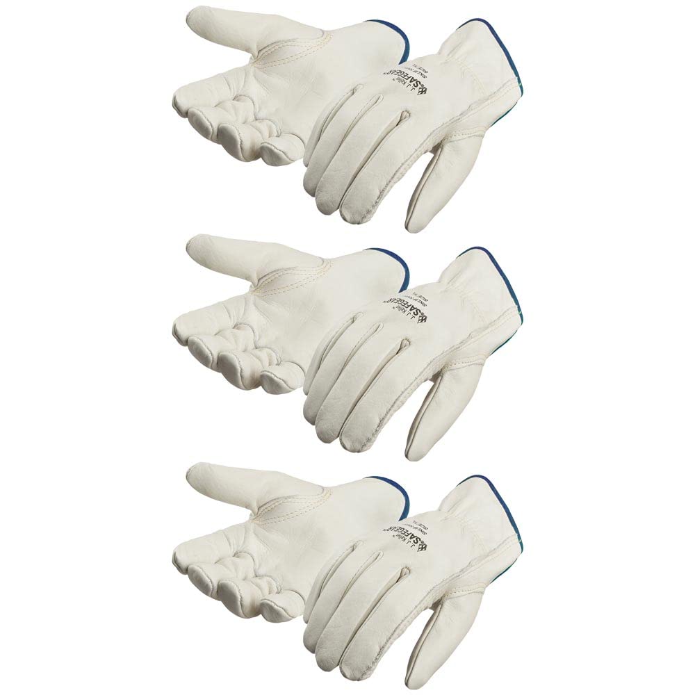 SAFEGEAR 3-pk. Cowhide Leather Work Gloves with Keystone Thumb - XL Driver Safety Gloves for Men or Women - For Truck Driving, Construction, Welding, Gardening & More - J. J. Keller & Associates