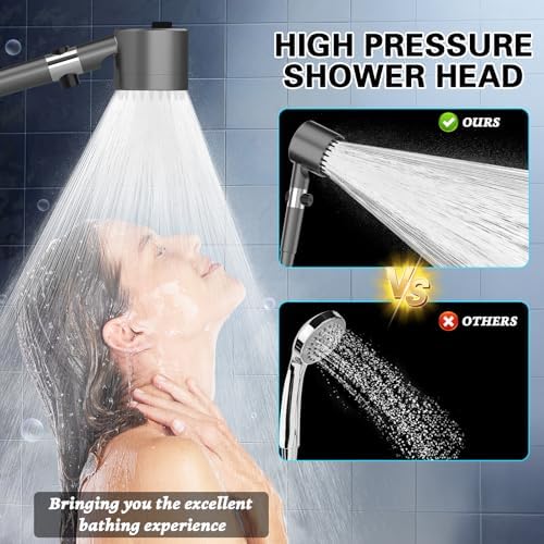 Filtered Shower Head with Handheld, High Pressure Shower Heads 3 Spray Mode with ON/OFF Switch, Power Wash for Bathroom Cleaning, Shower Head with Filters Prevents Dry Skin and Damaged Hair