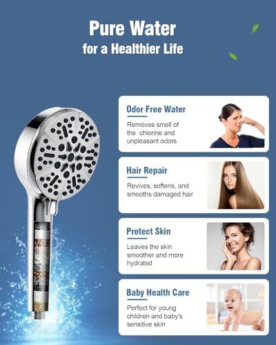 Filtered Shower Head with Handheld, BOWGER 6 Modes High Pressure Shower Heads with Power Wash Mode and Hard Water Filter, Detachable Hand Held Showerhead Set with Extra Long Hose, Chrome