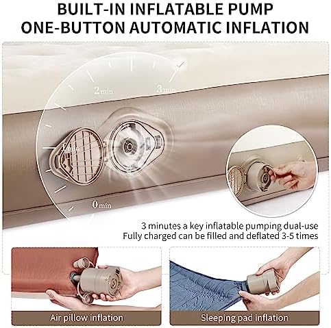 Naturehike Compact King Size Air Mattress with Electric Built-in Pump, 79 * 71in Extra Wide Inflatable Mattress for Home, Camping, Guests, Travel, Formaldehyde- Free, Morning View Series