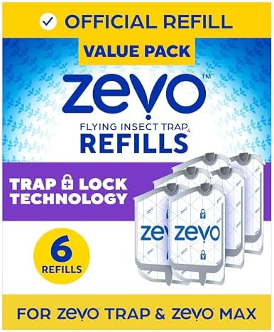 Zevo Flying Insect Trap Refill - for The Zevo MAX & Standard Indoor Fly Trap - Catch Gnats, House & Fruit Flies - Easy to Use - Mess-Free Disposal (6 Refill Cartridges)