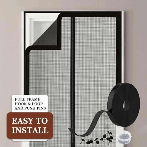 Yotache Adjustable Magnetic Screen Door Fit Doors Size Width 29"-33" Height 79"-81", Reinforced Fiberglass Mesh with Full Frame Hook&Loop Strip, Black