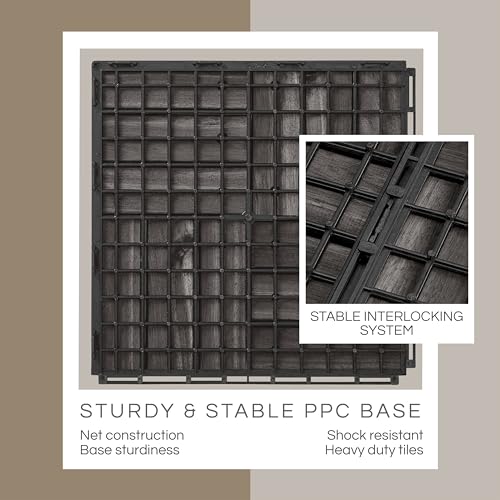 10 Pcs Interlocking Deck Tiles, Patio Flooring - Outdoor Waterproof Acacia Wood Tiles for All Weather Use - Balcony, Backyard, Indoor & Outdoor (Black, 10 Pcs - 12.1 Square Ft)