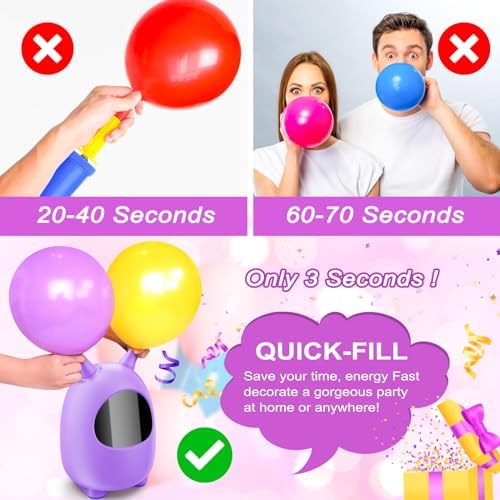 Electric Balloon Pump, Portable Dual Nozzle Electric Balloon Blower Pump, Electric Balloon Inflator for Decoration, Party Wedding Graduation (110V 600W) (Purple)