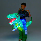 bDDeDD Kids Inflatable Costume, Dinosaur Rider,Blow Up T-REX Costumes with LED Light for Cosplay Halloween Christmas Party (Green S)