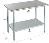 ROCKPOINT Stainless Steel Table for Prep & Work 30x48 Inches, NSF Metal Commercial Kitchen Heavy Duty Table with Adjustable Under Shelf and Table Foot for Restaurant, Home and Hotel