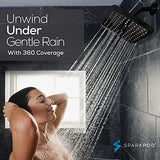 SparkPod Shower Head - High Pressure Rain - Premium Quality Luxury Design - 1-Min Install - Easy Clean Adjustable Replacement for Your Bathroom Shower Heads (Midnight Black Matte, 8 Inch Square)