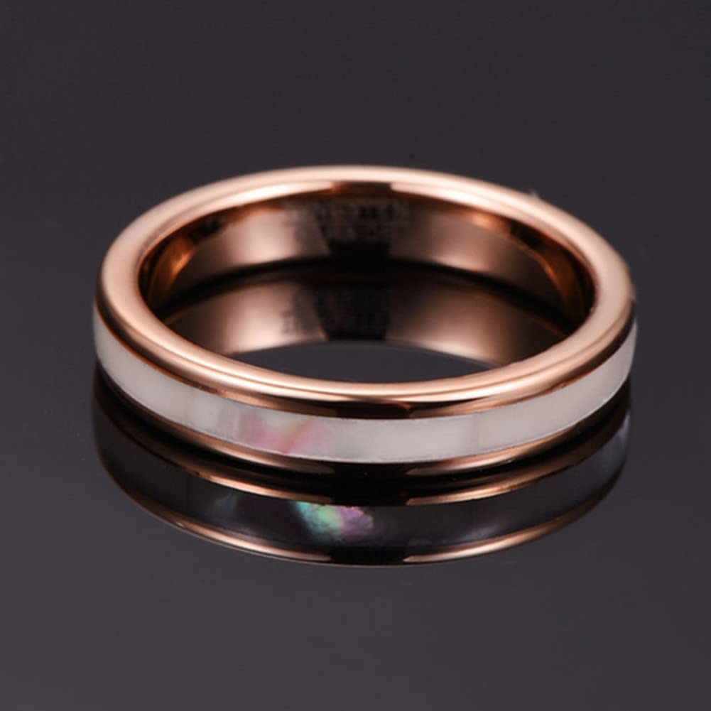 Vakki Women's Tungsten Wedding Band, Pearl Inlay, 4mm-Rose Gold, Size 5