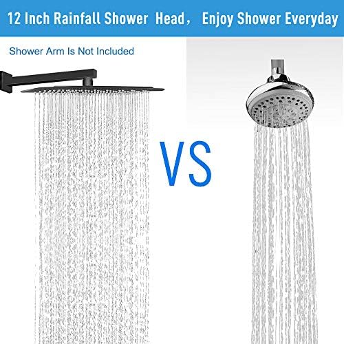 NearMoon Rain Shower Head, High Flow Stainless Steel Square Rainfall Shower, Waterfall Bath Shower Body Covering, Ceiling or Wall Mount (12 Inch, Matte Black)