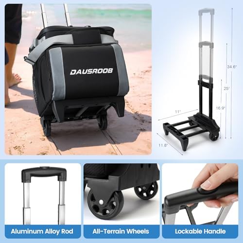 Rolling Cooler with Wheels, Heavy Duty Leakproof Soft-Sided Ice Chest, 12Hrs Ice Retention & Enhanced Stability Wheeled Coolbag, Insulated Travel Cooler for Camping,Grocery,Beach,Outdoor