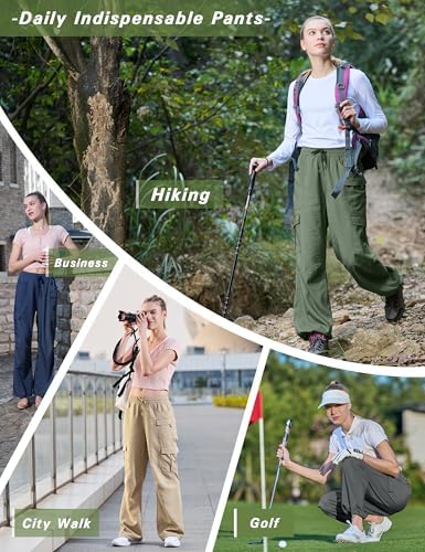 Women's Cargo Hiking Pants Quick Dry Lounge Straight Leg Dress Trousers Casual Pant for Work Travel Golf with 8 Pockets
