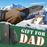 AUBEY Folding Pocket Knife with Tanto Tumbled 440C Steel Blade, Frame Lock, Black G10 Handle, Clip, Glass Breaker, Heavy Duty EDC Knife for Men Hunting, Magic Axe