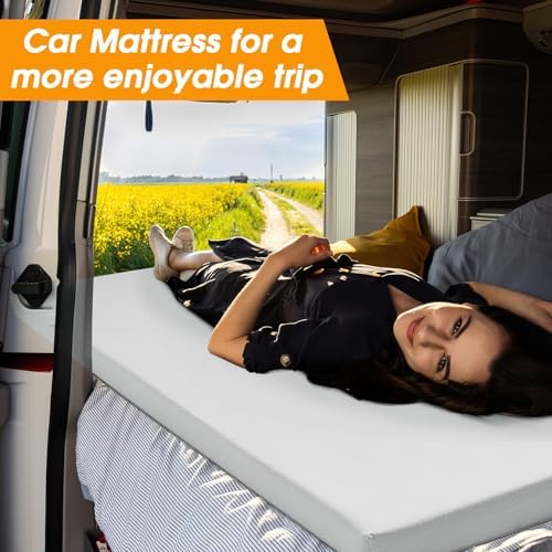 CYMULA Camping Cot Mattress 2in Memory Foam Sleeping Pad,Soft Warm Non-Slip Camping Mattress Topper with Retaining for Adults,Portable Roll up Mattress Pad for Travel (75 x30)（only Mattress）