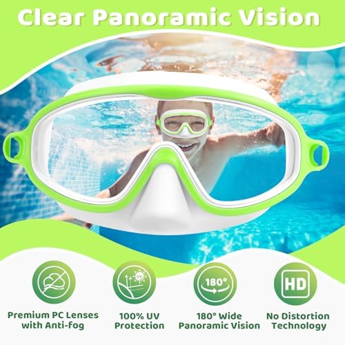 Vvinca 2 Pcs Kids-Swim-Goggles with Nose Cover, Swimming Diving Mask Wide View Anti Fog UV Anti Shattered Lens for Kids 3-6