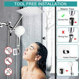 Shower Head, 12 Inch High Pressure Rainfall Shower Head/Handheld Shower Combo with 11 Inch Extension Arm, 9 Settings Adjustable Anti-leak Shower Head with Holder/Hose, Height/Angle Adjustable