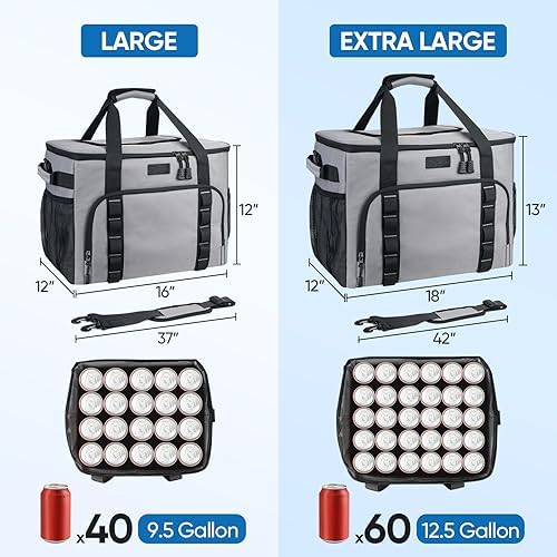 BALEINE Extra Large Soft Cooler Bag, Portable Leakproof Cooler, 40/60 Cans Volume for Beach, Camping, Kayaking, Travel, and Road Trips